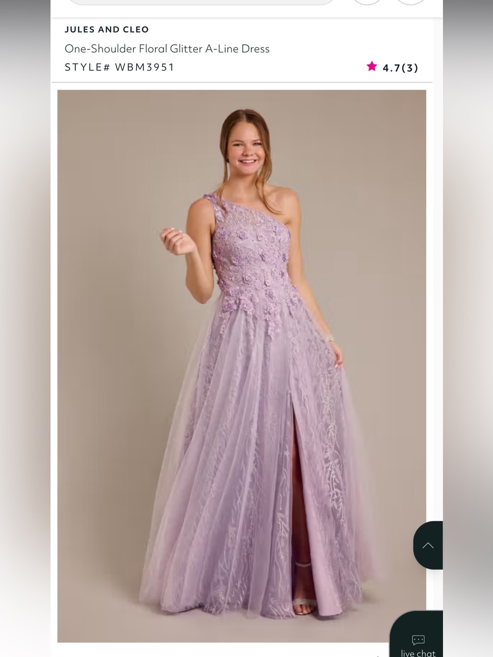 Jules and Cleo Lavender One-Shoulder Floral A-Line Gown